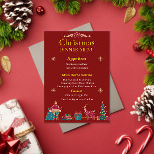 Elegant Christmas Dinner Menu Classic Red & Gold Acrylic Invitations