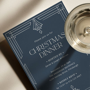 Elegant Christmas Dinner Navy Blue Holiday Invitation