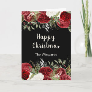 Elegant Christmas Dinner Party Red Flowers Holiday Card