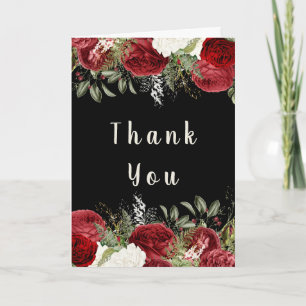 Elegant Christmas Dinner Party Red Flowers Thank You Card