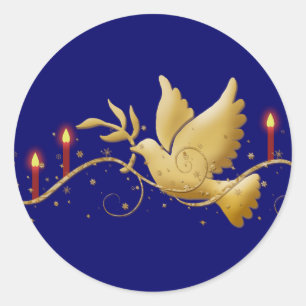 Elegant Christmas dove peace candles Classic Round Sticker