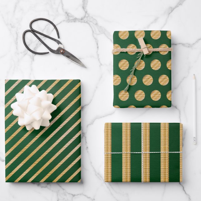 Elegant Christmas Emerald Green Gold Pattern Gift Wrapping Paper Sheet (Front)