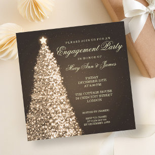 Elegant Christmas Engagement Party Gold Invitation