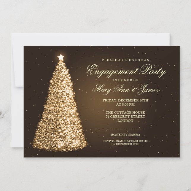 Elegant Christmas Engagement Party Gold Invitation (Front)