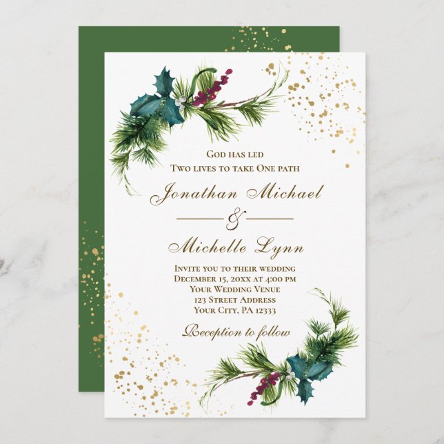 Elegant Christmas Evergreen Christian Wedding Invitation (Front/Back)