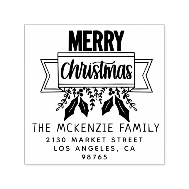 Elegant Christmas Family Name Return Address Self-inking Stamp (Design)