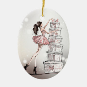 Elegant Christmas Fashion Illustration Ceramic Ornament