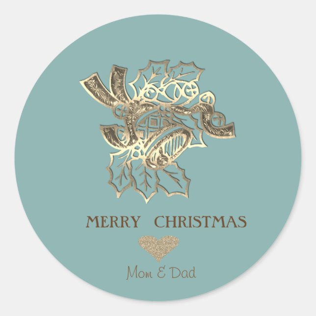 Elegant Christmas Faux Gold Bell Classic Round Sticker (Front)