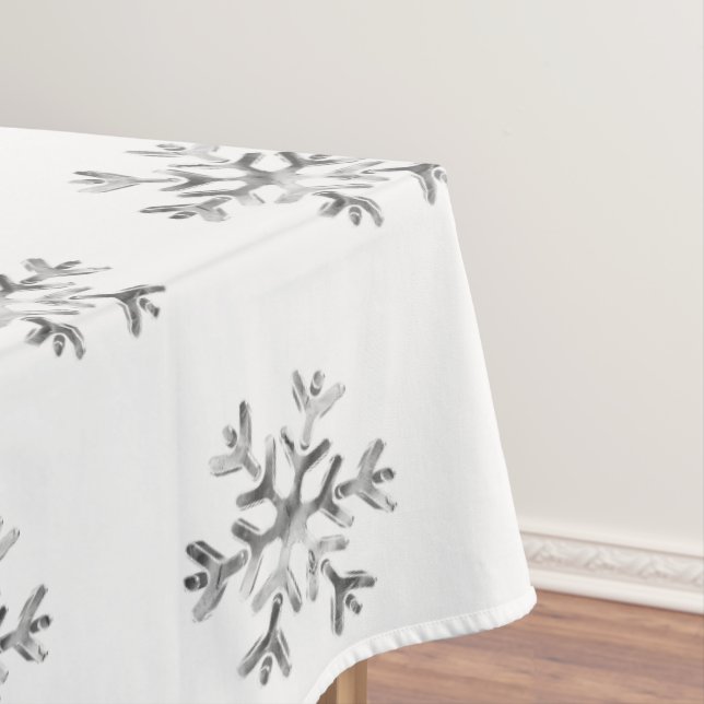 Elegant Christmas Faux Silver Snowflakes Pattern Tablecloth (In Situ)