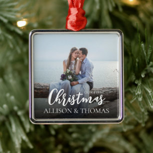 Elegant Christmas First Christmas Photo Metal Ornament