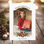 Elegant Christmas Floral Arched Photo Holiday Card<br><div class="desc">This elegant and classically traditional design features a unique sculpted arch photo template highlighted by a gorgeous bouquet of red,  green and gold winter flowers with two text fields.</div>