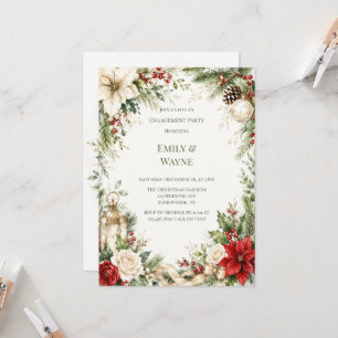Elegant Christmas Floral Engagement Party Invitation