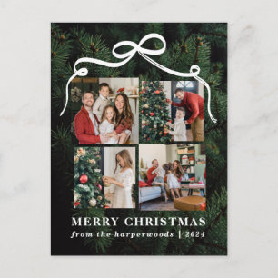 Elegant Christmas Floral Family Photo Collage Holiday Postcard