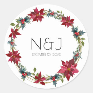 Elegant Christmas Floral Holiday Christmas Party Classic Round Sticker