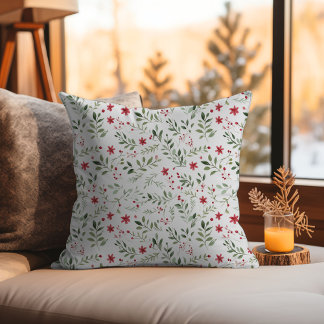 Elegant Christmas Floral Minimalist Pattern  Throw Pillow