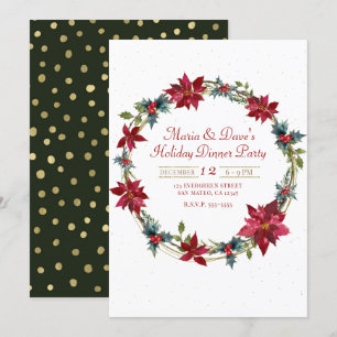 Elegant Christmas Floral Poinsettia Holiday Dinner Invitation