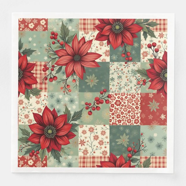 Elegant Christmas Floral Quilt Pattern  Napkin (Front)