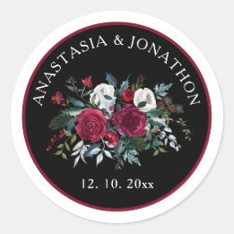 Elegant Christmas Floral Rose Holiday Wedding Classic Round Sticker