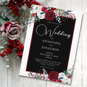 Elegant Christmas Floral Rose Holiday Wedding Invitation