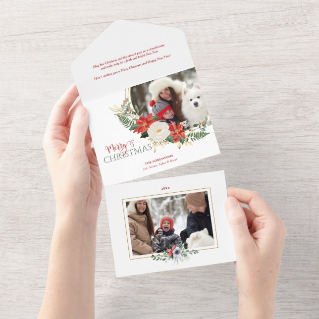 Elegant Christmas Floral w/Calligraphy Photo All In One Invitation (Tearaway)