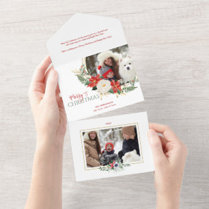 Elegant Christmas Floral w/Calligraphy Photo All In One Invitation