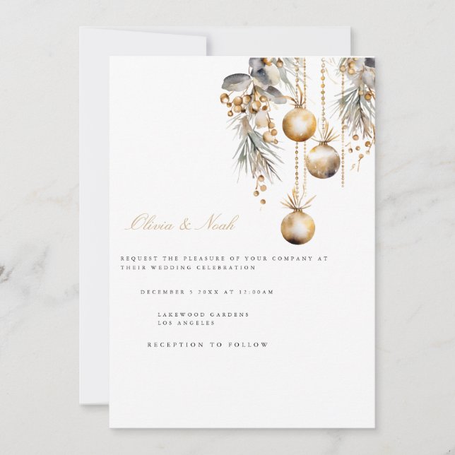 Elegant Christmas Floral Wedding Invitation Card (Front)