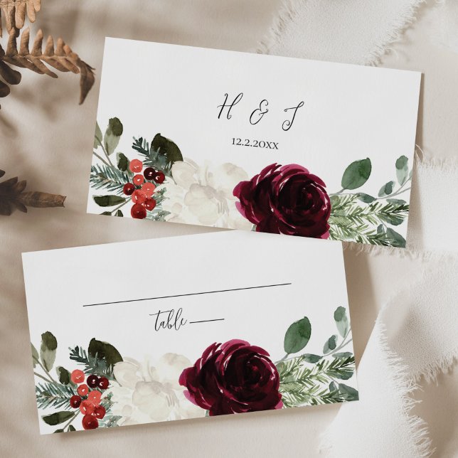Elegant Christmas Floral Wedding Place Card (Creator Uploaded)