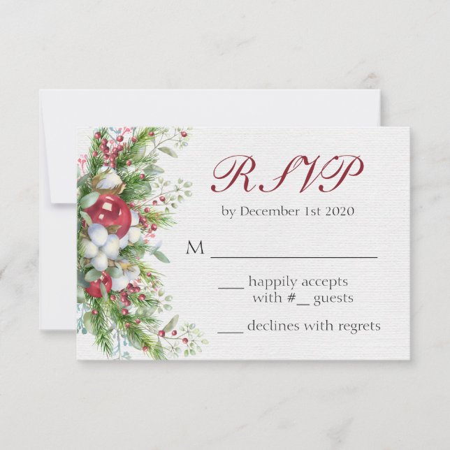 Elegant Christmas Floral Wedding RSVP Card (Front)