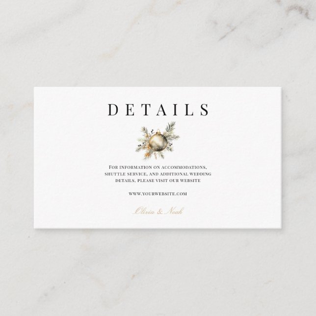 Elegant Christmas Floral Winter Details Enclosure Card (Front)