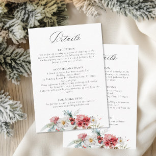 Elegant Christmas Floral Winter Wedding Details Enclosure Card