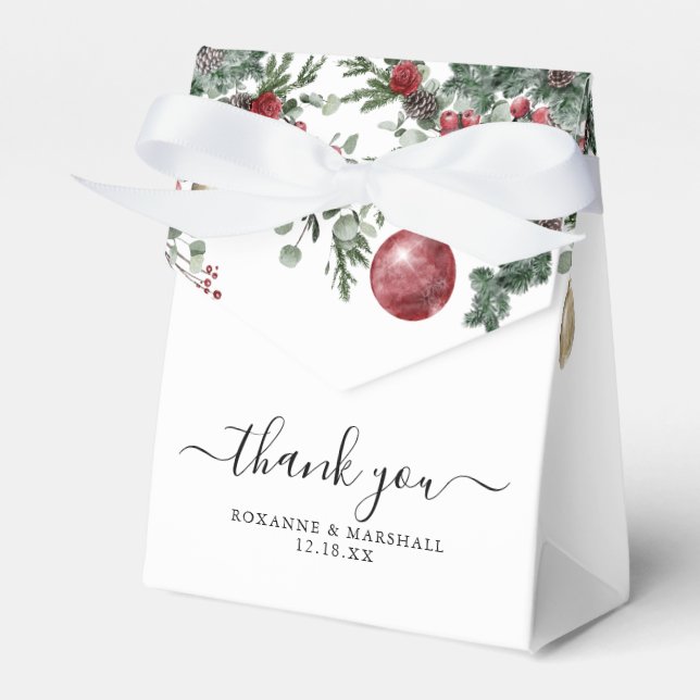Elegant Christmas Floral Winter Wedding Favor Box (Front Side)