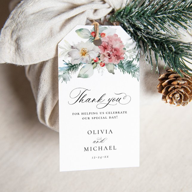 Elegant Christmas Floral Winter Wedding Favour Gift Tags (Creator Uploaded)