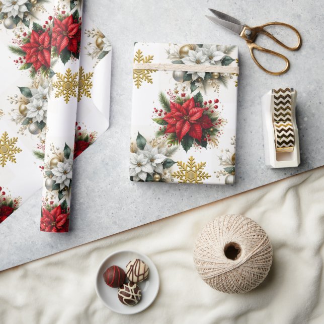 Elegant Christmas Floral  Wrapping Paper (Crafts)