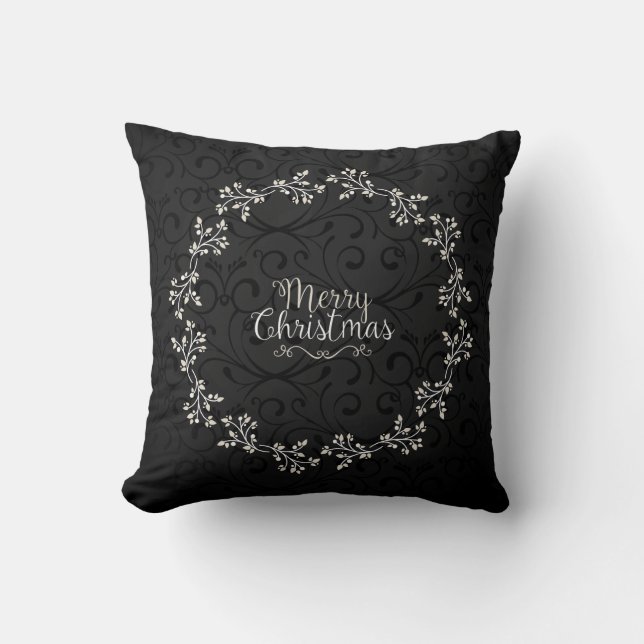 Elegant Christmas Floral Wreath | Throw Pillow (Front)
