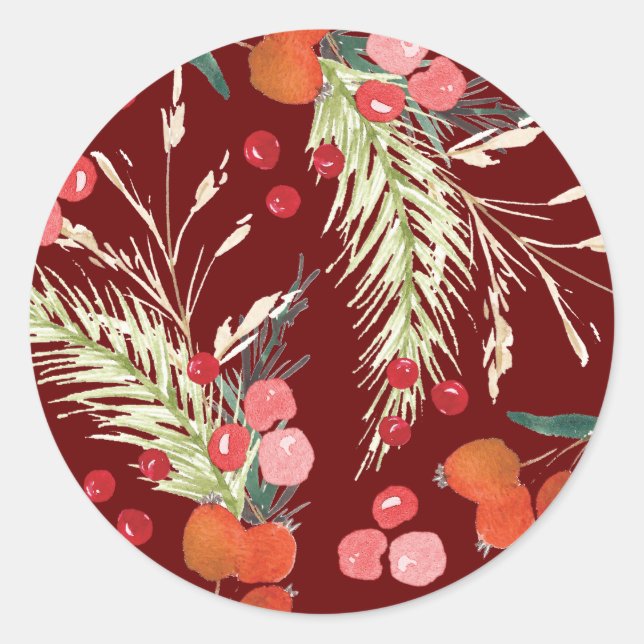 Elegant Christmas Florals Holiday Classic Round Sticker (Front)