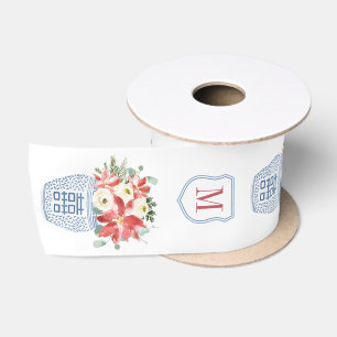 Elegant Christmas Flowers Chinoiserie Monogrammed Satin Ribbon
