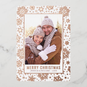 Elegant Christmas Foliage 2 Photo Rose Gold Foil Holiday Card