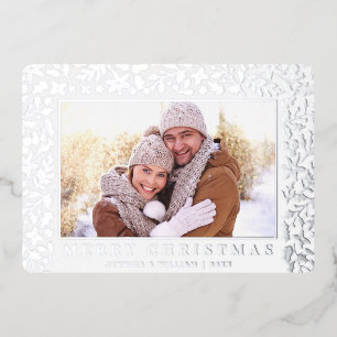 Elegant Christmas Foliage 2 Photo Silver Foil Holiday Card