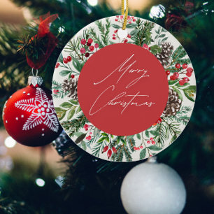 Elegant Christmas Foliage Ceramic Ornament
