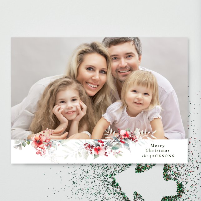 Elegant Christmas Foliage Photo Holiday Card (Creator Uploaded)