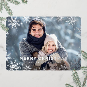 Elegant Christmas Foliage Photo Silver Foil Holiday Card