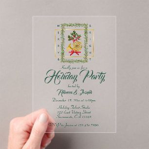 Elegant Christmas Garland Dark Green Acrylic Invitations