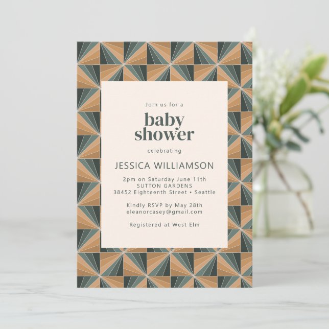 Elegant Christmas Geometric Green Baby Shower Invitation (Standing Front)