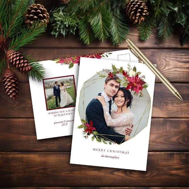 Elegant Christmas Geometric Wreath Holiday Photo (Elegant Christmas Geometric Wreath Holiday Photo Card)