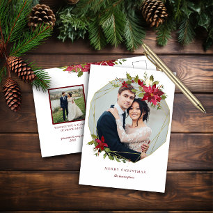 Elegant Christmas Geometric Wreath Holiday Photo Postcard