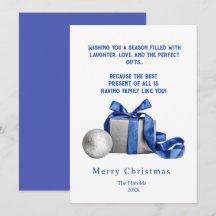 Elegant Christmas Gift Box with Blue Ribbon