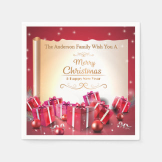 Elegant Christmas Gift Boxes Red Silver Holiday Napkin
