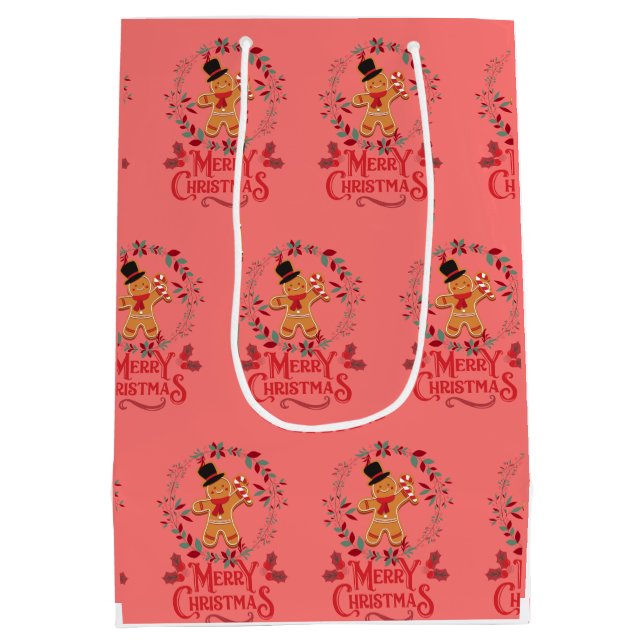     elegant christmas  gingerbread Wrapping Paper Medium Gift Bag (Back)