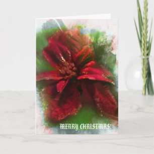 Elegant Christmas Glittering Floral Red Green  Card