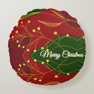 Elegant Christmas Gold Berries Round Pillow